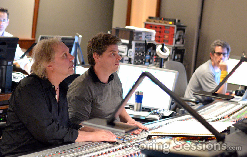 Composer Mark Mancina and scoring mixer Dave Boucher watch the playback
