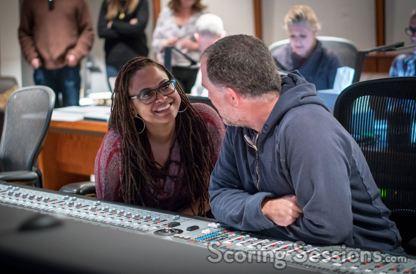 Director Ava DuVernay talks with scoring mixer Chris Fogel