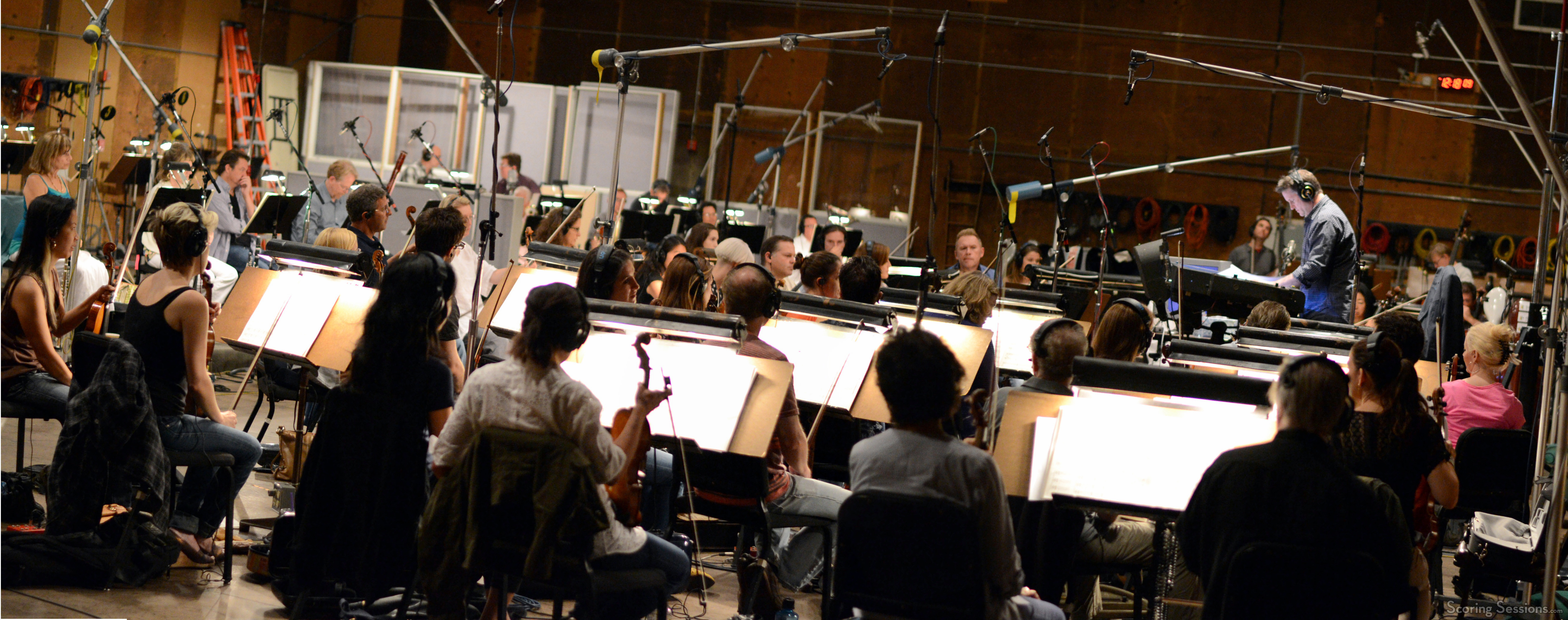 Conductor Gordon Goodwin and the Hollywood Studio Symphony prepare to record