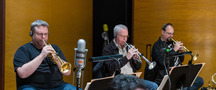 Rob Schaer, Jon Lewis and Dan Rosenboom on trumpets